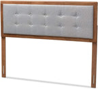 HomeStock Upholstered Headboard, Walnut Brown, Wall Mount, Mid-Century Modern Style Queen/Light Gray