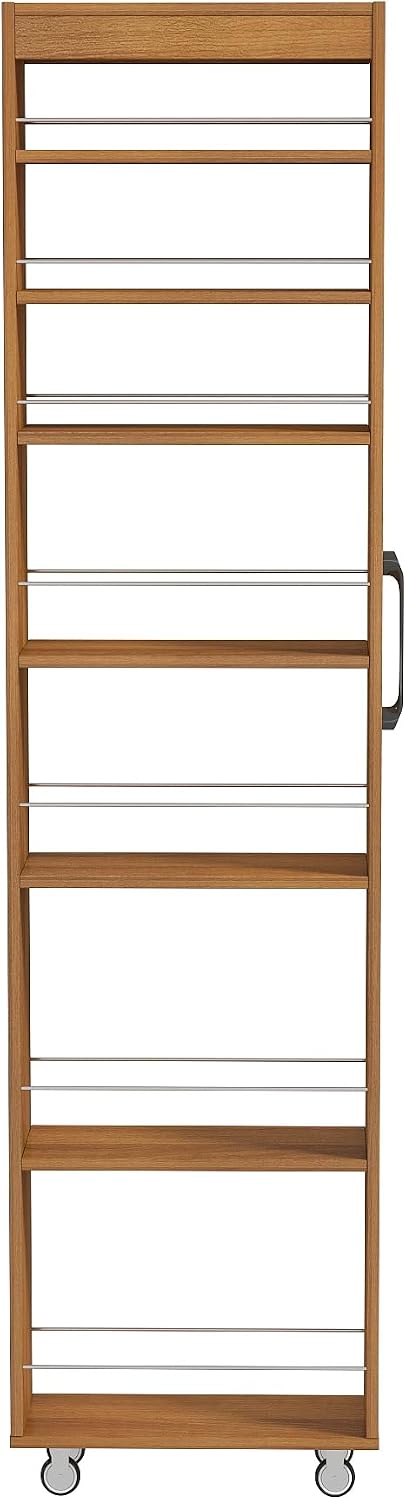 KEIKI 7 Tier Pull-Out Kitchen Pantry Storage Cabinet, Multi-Tier Single-Sided Open Shelf, Spice Rack Next to Fridge, Wood Hutch Food Pantries Cupboard for Coffee Bar, Dining Room, Narrow Spaces