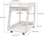 Wood End Table with Drawer, 2 Tiers Side Table with Open Storage Mobile Couch Table Floor Rolling Cart with Large Capacity White for Bathrooms Living Room Office