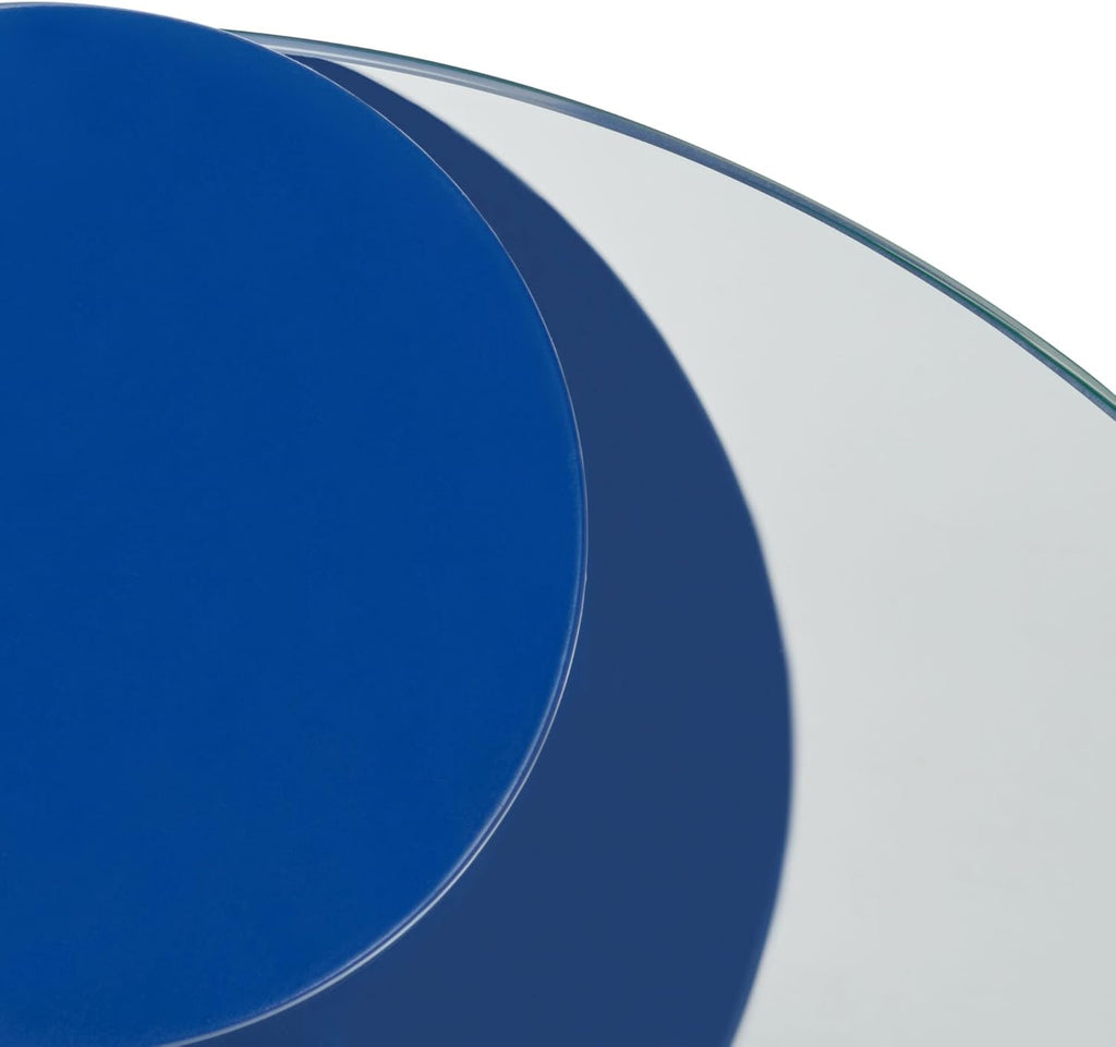 SAFAVIEH Couture Collection - Richardson Blue Metal Accent Table, Sculptural Modern Side Table, Round Glass Top Design (SFV6804C)