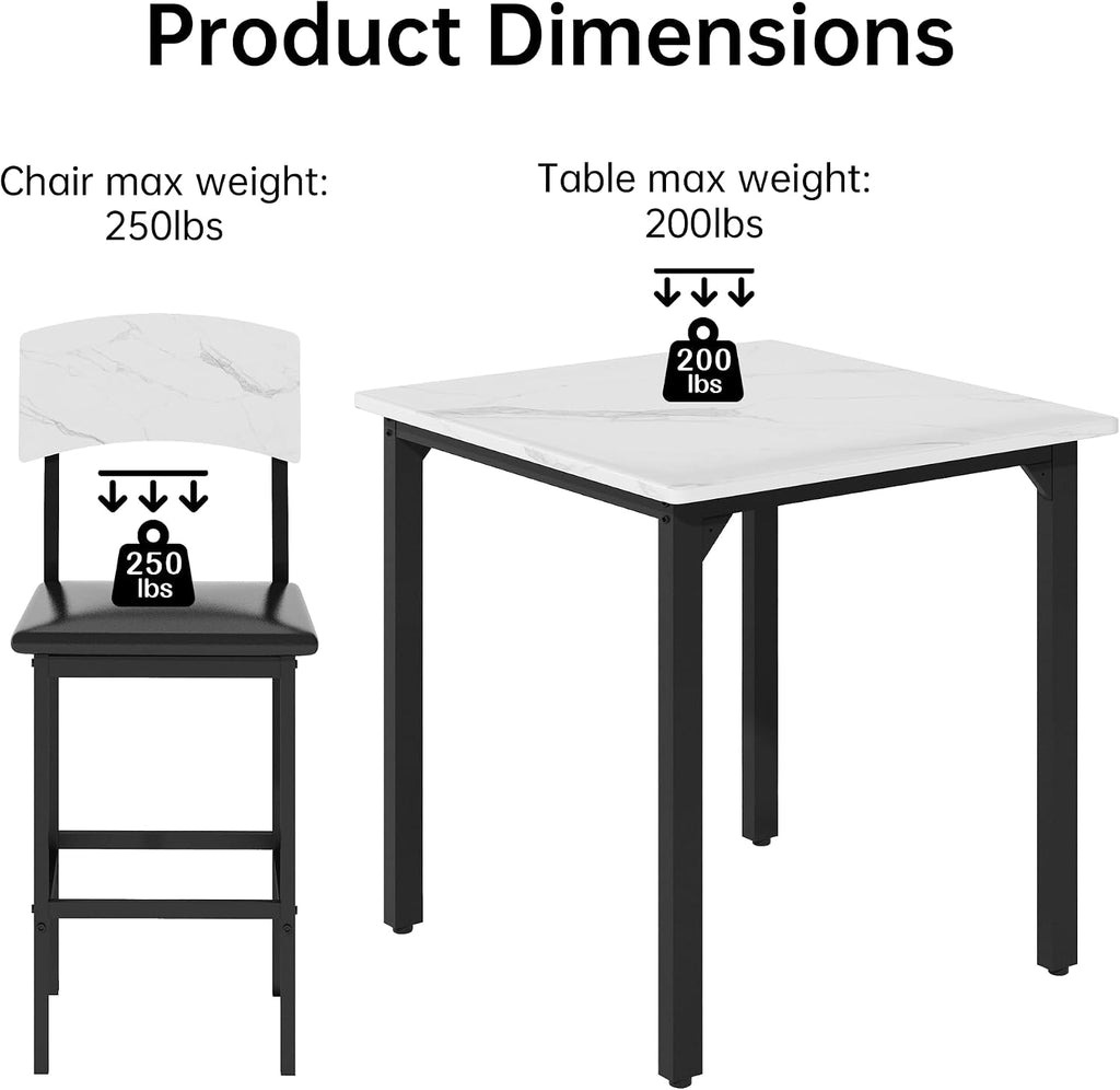 AWQM 5-Piece Dining Table Set, Kitchen Table Set for 4 (White) | Counter Height Table & 4 Upholstered Bar Stools, Compact Dining Set for Small Spaces, Dining Room, Kitchen，Easy to Assemble