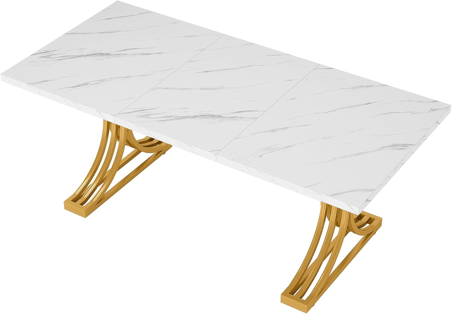 Tribesigns 63-Inch Rectangular Dining Table for 4 to 6, Modern Kitchen Table with Stylish Metal Legs, Large Dinner Tables for Dining Room, Only Table (Faux Marble White+Gold)