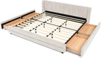 KEIKI Thick Chenille King Bed Frame with 4 Storage Drawer & Upholstered Tufted Cushioned Headboard, Modern Solid Wood Floor Platform Cloud Bed Frame for Bedroom, No Box Spring Needed, Beige