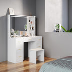 Wildhome Vanity Desk with Mirror and Lights, Makeup Vanity Desk with 7 Drawers & Cushioned Stool, Hidden Cabinet, Brightness Adjustable, Vanity Table for Bedroom, Dressing Room, Women, Girl (White)
