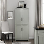 Pemberly Row Tall Wood Pantry Cabinet with Adjustable Shelves, MDF and Birch Veneer, Gray and Nickel Finish, Shaker-Style Doors, 67 in H x 28 in W x 15 in D, Kitchen, Bathroom, or Home Organization