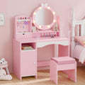 MU Kids Vanity Table and Chair Set – Princess Girls Vanity Set with Mirror, Lights, Jewelry Storage, and Cushioned Stool, Toddler Makeup Vanity for Little Girls (Pink)