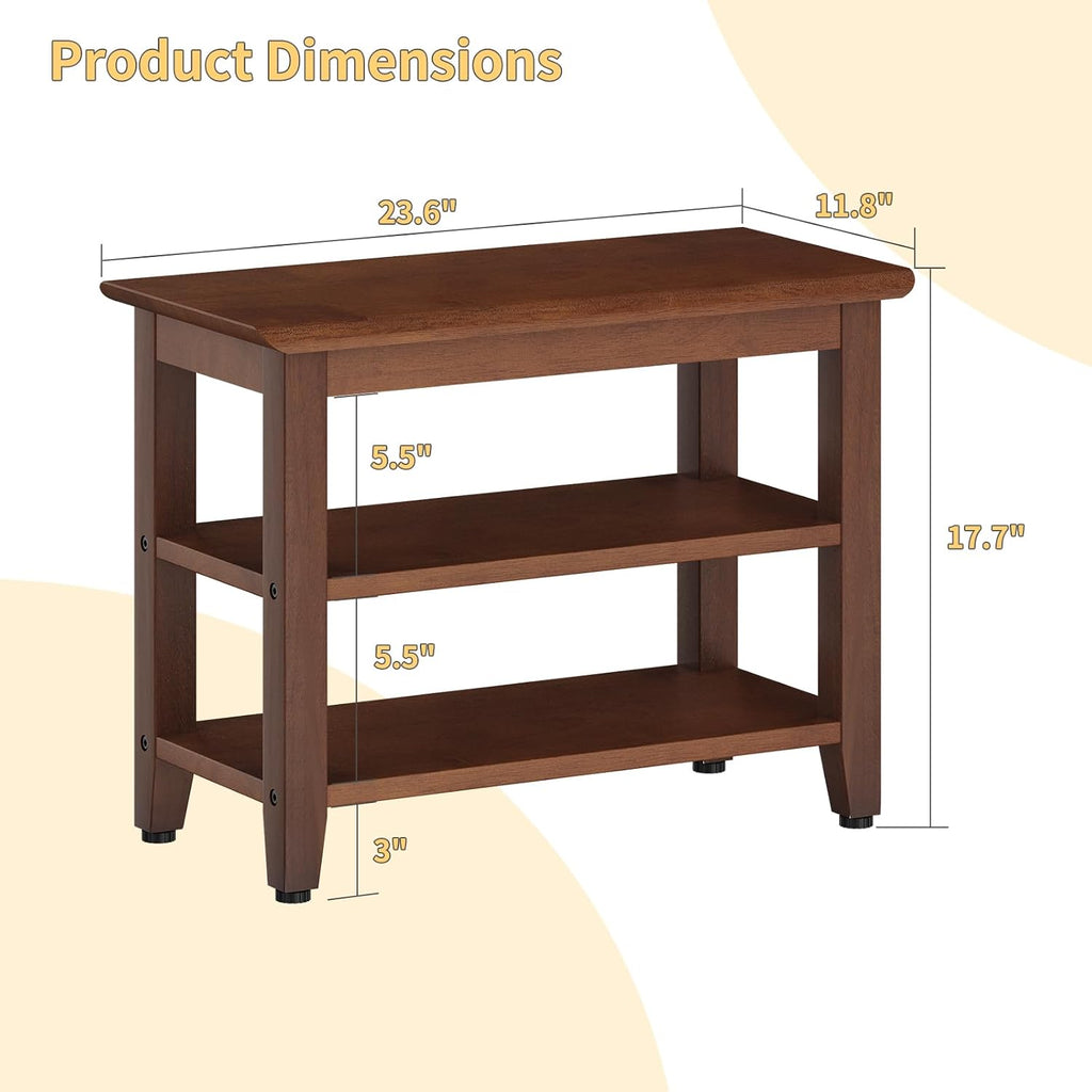 Wood Shoe Bench for Entryway,Bench with Shoe Rack,Storage Shoe Organizer for Hallway,Living Room,Bedroom (Brown, 23.62''W×11.81‘’D×17.71‘’H)