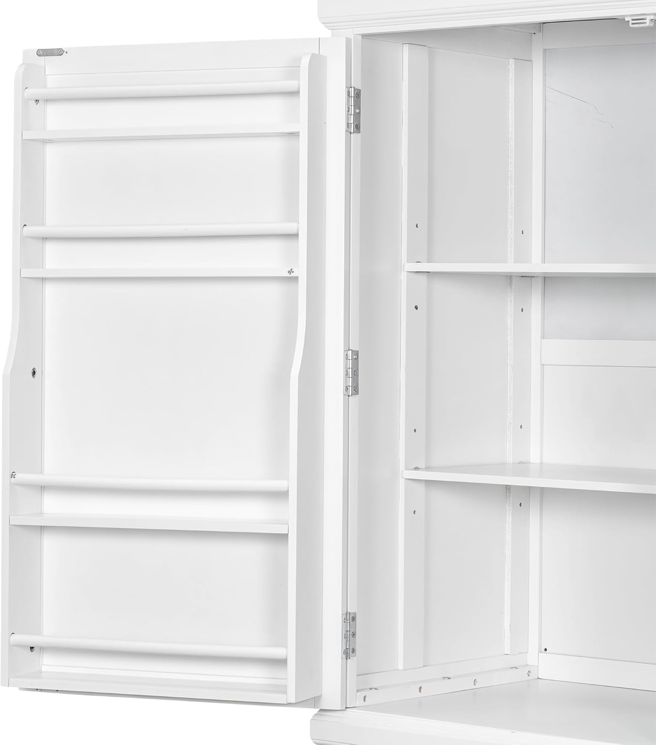 VilroCaz Freestanding Large Kitchen Pantry, Wooden Kitchen Organizers and Storage Kitchen Cabinet with 4 Drawers, Cupboard, 5 Doors, Adjustable Shelves for Dining Room (White-3.15)