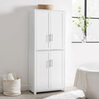 HomeStock Tall Pantry Cabinet - White Linen Storage - 15" D x 28" W x 67" H - Adjustable Shelves