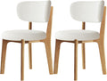 Solid Wood Dining Chairs Set of 2,Mid Century Modern Dining Chairs with Curved Backrest & Wood Frame,Upholstered Dining Room Chairs for Kitchen, Living Room (Natural Wood+Beige Linen)
