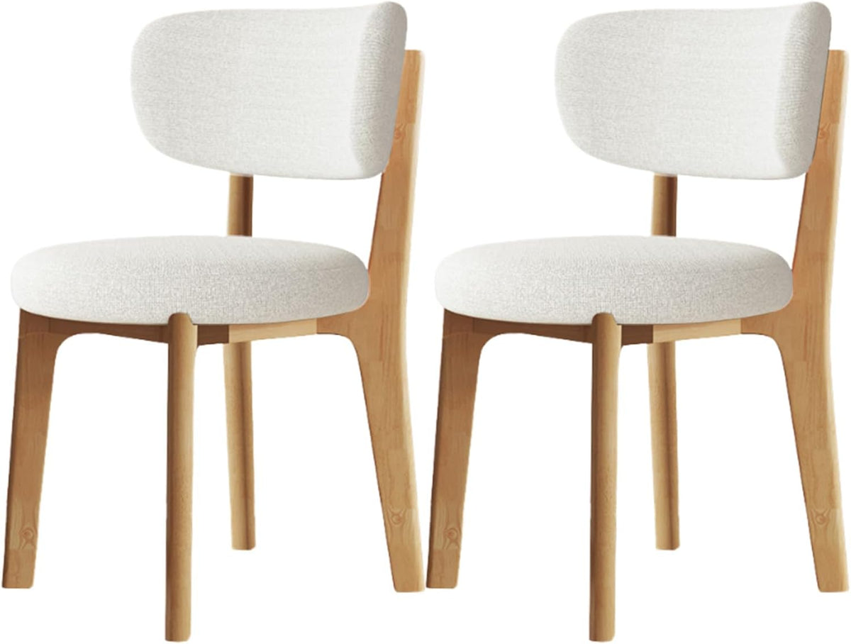 Solid Wood Dining Chairs Set of 2,Mid Century Modern Dining Chairs with Curved Backrest & Wood Frame,Upholstered Dining Room Chairs for Kitchen, Living Room (Natural Wood+Beige Linen)