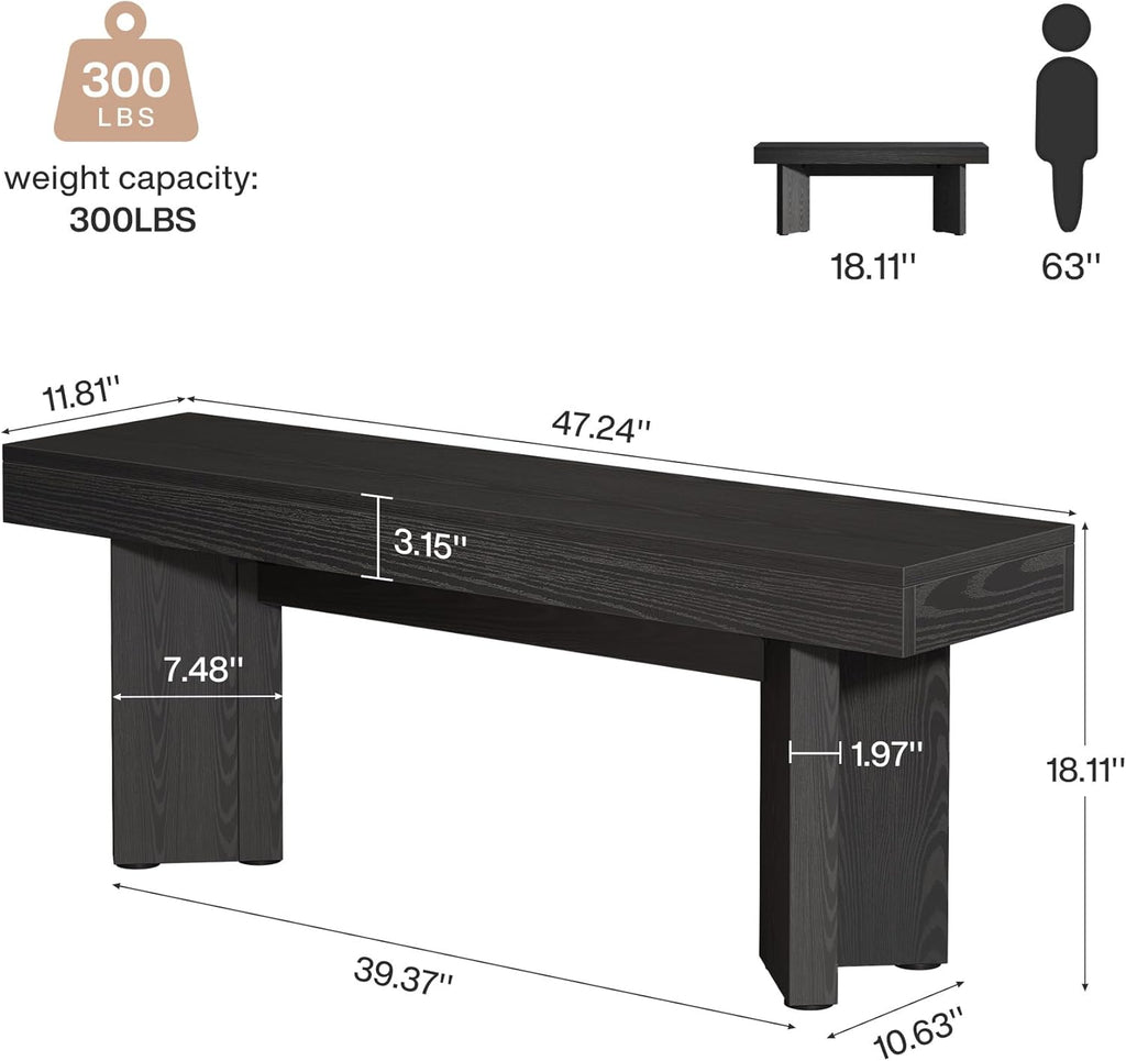 Tribesigns Farmhouse Wooden Dining Bench, 47" Indoor Entryway Bench with Sturdy Frame for Dining Room, Livingroom, Hallway, End of Bed (Black)
