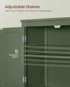 VASAGLE Floor Storage Cabinet, Freestanding Unit, 4 Doors | Adjustable Shelves, 11.8 x 23.6 x 43.3 Inches, for Entryway, Bathroom, Forest Green, UBBC552C01