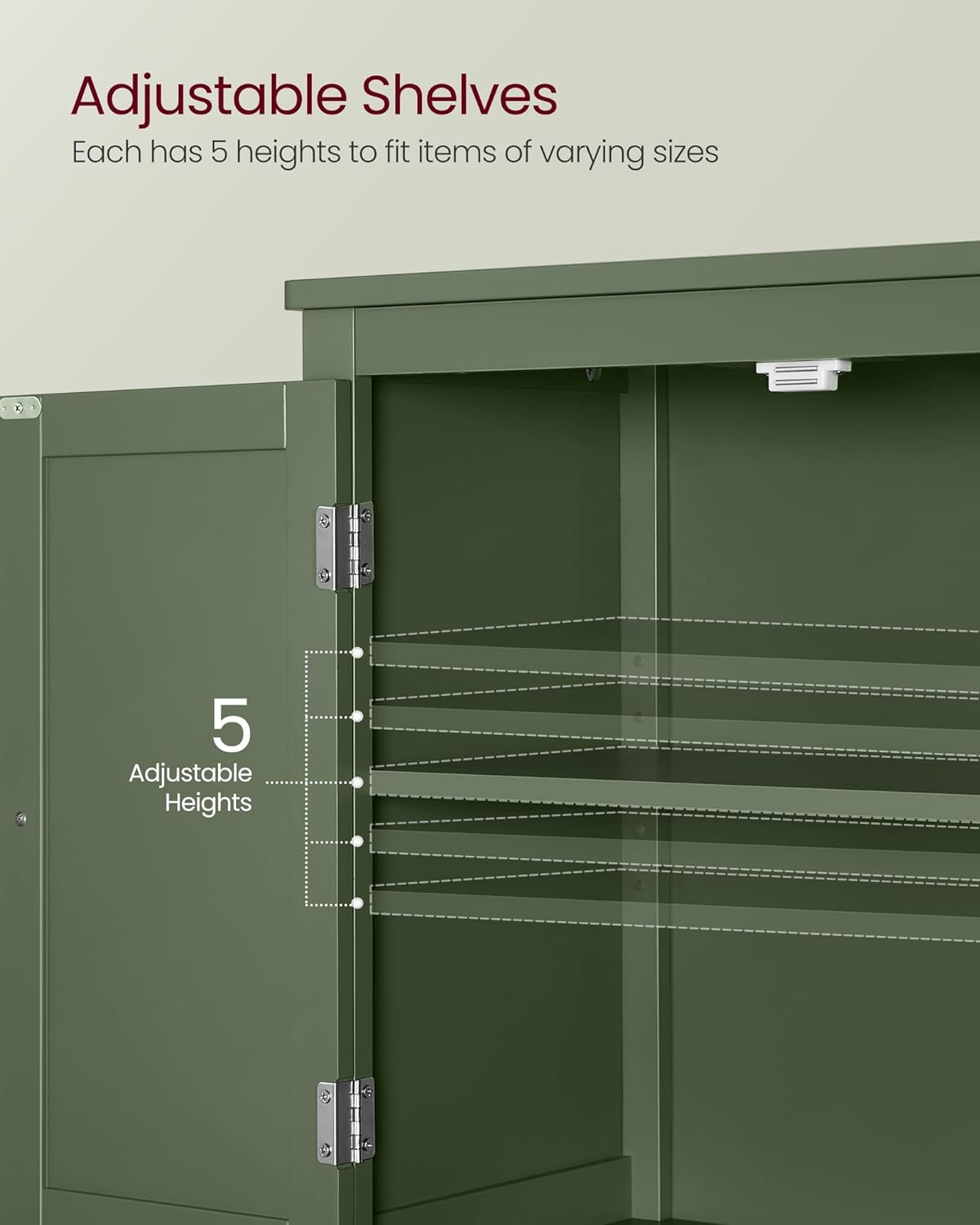 VASAGLE Floor Storage Cabinet, Freestanding Unit, 4 Doors | Adjustable Shelves, 11.8 x 23.6 x 43.3 Inches, for Entryway, Bathroom, Forest Green, UBBC552C01