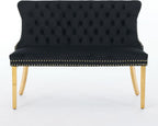 Modern Loveseat Settee Bench Sofa Couch, 46" Dining Bench with Wing Back,Nailhead Trim,Gold Stainless Steel Legs, Upholstered Banquette Entryway Bench for Dining Living Room Hallway Entryway,Black