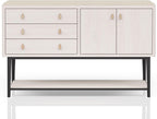 White Solid Wood Server with Metal Base, Solid Wood + MDF | Modern server with soft-close drawers and metal base