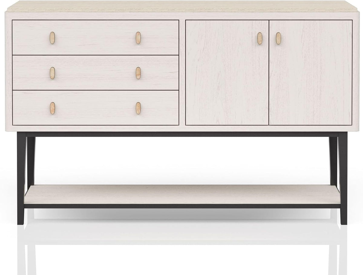 White Solid Wood Server with Metal Base, Solid Wood + MDF | Modern server with soft-close drawers and metal base
