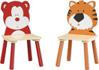 3 Pieces Table and Chair Set, Tiger & Bear Pattern Activity Play Set with Solid Wood Legs, Wooden Furniture for Playroom, Daycare & Kindergarten