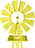 8FT Windmill for Yard Garden Decoration with Weather Vanes，Heavy Duty Outdoor Wind Mills, Large Metal Outdoor Windmill,Weather Resistant,Yellow