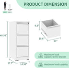 3 Drawer File Cabinet, Vertical File Cabinets with Lock for Home Office,Heavy Duty Office Steel Filing Cabinet for Hanging Letters/Legal/A4, Assembly Required (White)
