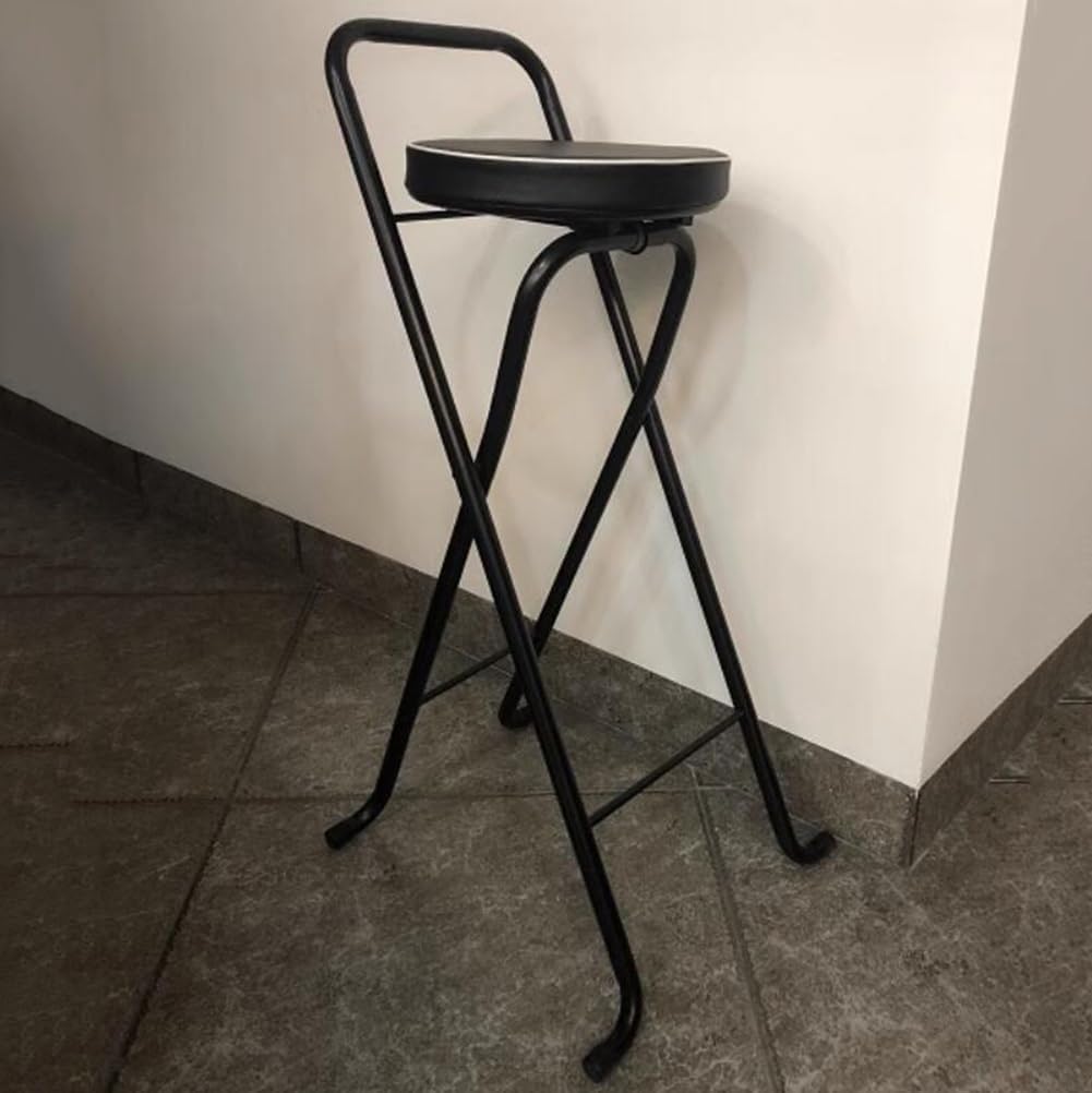 Folding Bar Stool (32inch/80cm)- Comfortable Padded Seat -Kitchen Counter Breakfast Bar Desk Stool Chair - Portable High Chair Stool for Picnic Garden Party (Color : Black B)