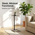 Stable C Table End Table, 23.4" Tall C Shaped Side Table that Slides Under Sofa, Slim Under Couch Table, Modern Industrial Coffee Tray Table for Living Room Bedroom (Medium, Black)