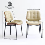 GrandNoor Mid Century Modern Dining Chairs with Walnut Grain Back, Beige Faux Leather Dining Room Chairs Set of 4, Checkered Soft Cushion Kitchen Chairs with Adjustable Foot Pads