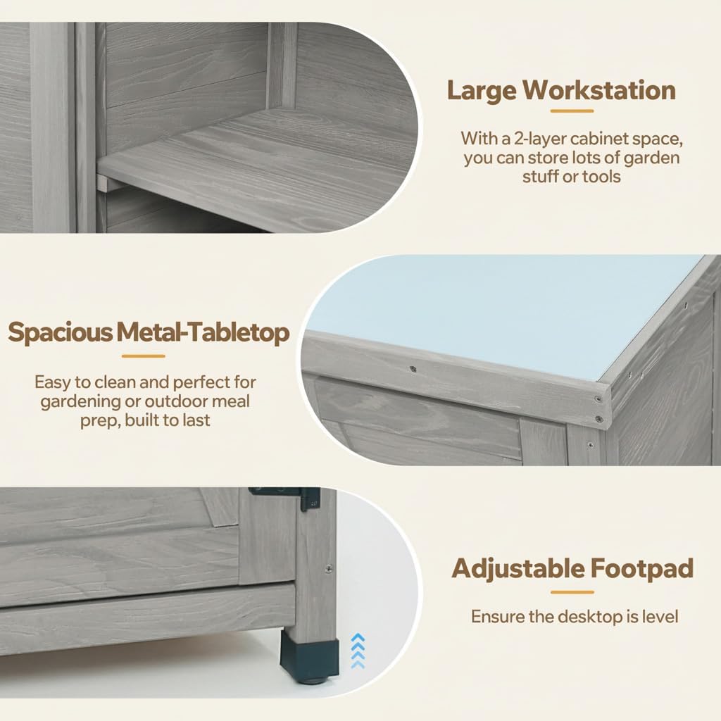 31" Weatherproof Small Storage Cabinet, Storage Cabinets with Water-Based Paint, Tool Cabinet with Magnetic Door for Patio & Garage, Gray