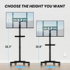 Mobile TV Cart for 23-60 Inch LCD LED OLED Flat Curved Screen TVs - Height Adjustable Rolling Floor Stand with Shelf and Locking Wheels - Up to 88lbs, Max VESA 400x400mm, Black