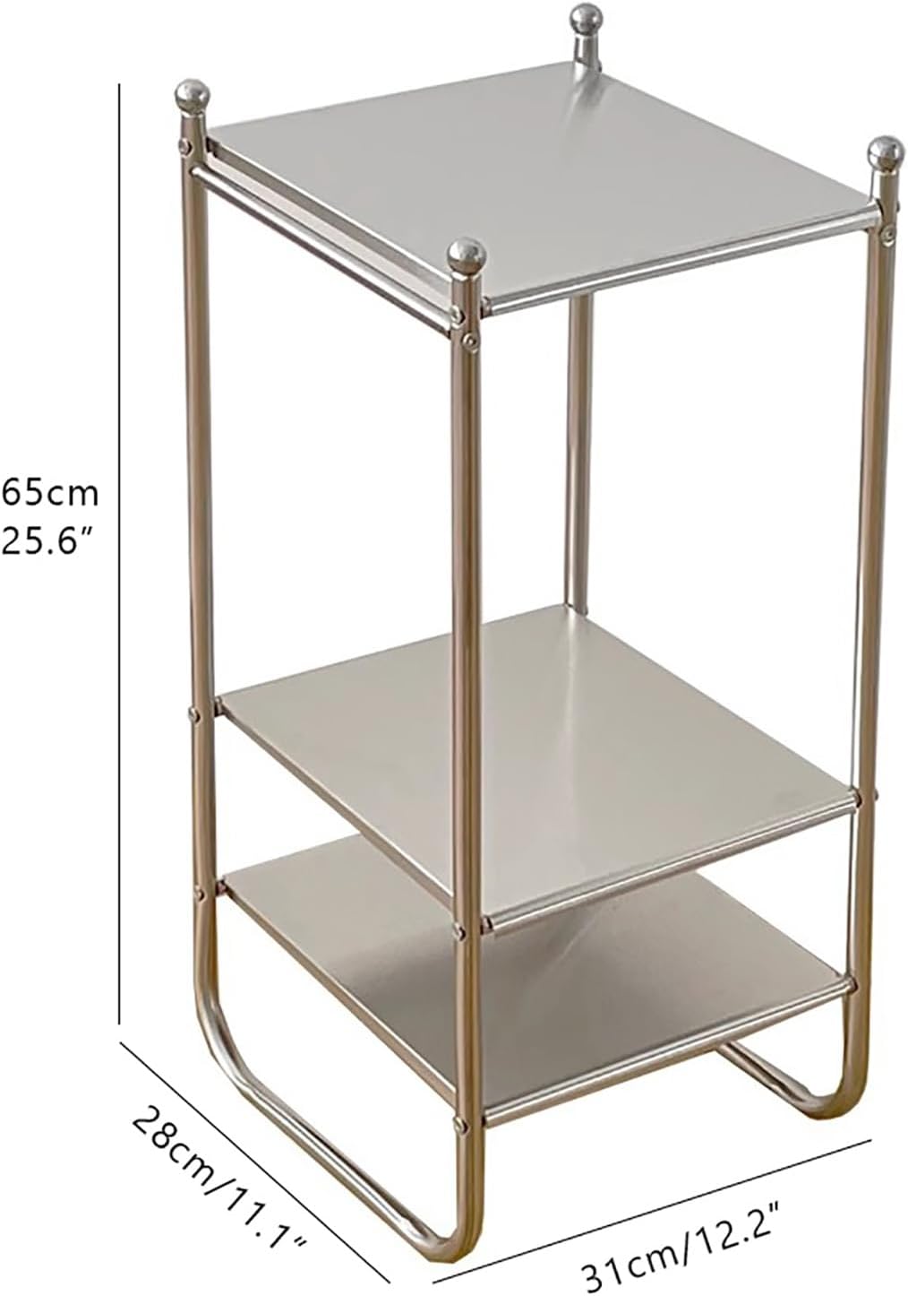 Stainless Steel Side Table,mid-Century Modern Nightstand,Minimalist 3 Tier Storage Shelf for Bathroom Bedroom Kitchen Livingroom Sofa