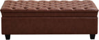 WUTUTUEE 50" Faux Leather Storage Ottoman Bench, Upholstered Rectangle End of Bed Storage Ottoman Tufted Living Room Bedroom Bench with Safety Hinge, Solid Wood Legs, Loads 500 lb(Brown)