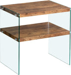 Glass Side Table Modern Design: Two-Tier Walnut MDF Frame & Tempered Glass Surface - Waterproof Durable End Table for Small Apartments & Boutique Accommodations Living Room Bedside Use
