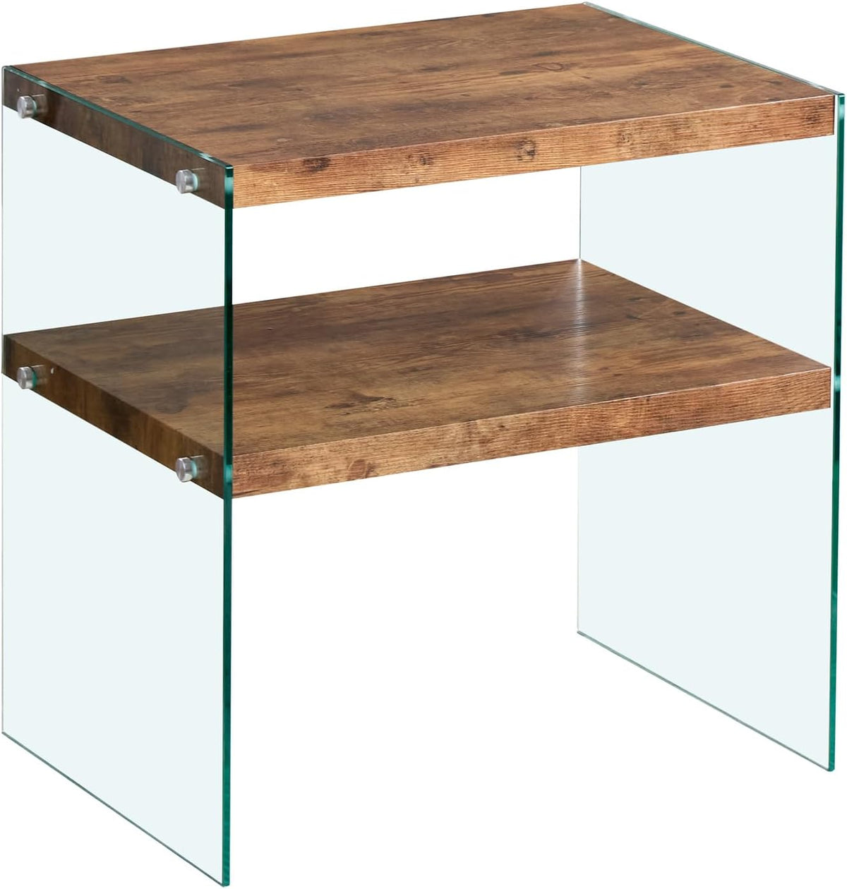 Glass Side Table Modern Design: Two-Tier Walnut MDF Frame & Tempered Glass Surface - Waterproof Durable End Table for Small Apartments & Boutique Accommodations Living Room Bedside Use