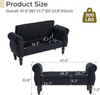 Velvet Upholstered Storage Bench with Arms and Wooden Legs, 47.6" Modern Button Tufted Bench for Bedroom End of Bed, Upholstered Living Room Entryway Sitting Window Benches for Hallway, Black