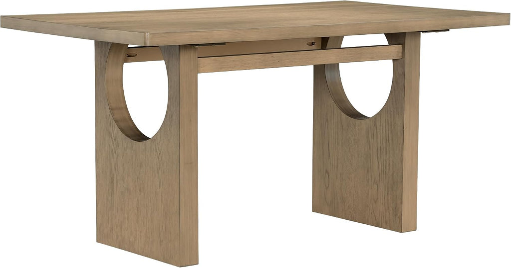 Merax Wood Dining Table Set for 6, Rectangular Tabletop/Upholstered Chairs/Retro Geometric Design, Ideal for Dining-Room and Kitchen, Natural