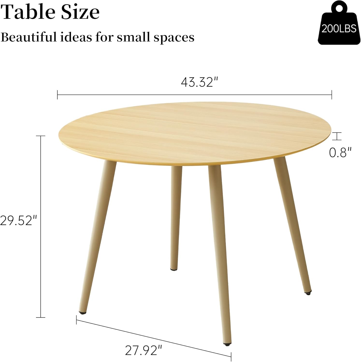 HIPIHOM 43.3 Inch Cream Round Dining Table for 4, Space-Saving Dinette Perfect for Kitchen Dining Living Room(Cream Table)