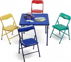 FurnitureR 5-Piece Folding Table and Chair Set, Compact Square Activity Table with 4 Folding Chairs, Sturdy Metal Frame, Flat-Fold Design for Game Room, Crafts, Family Activities