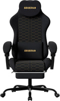 Honeycomb Embossed Gaming Chair with Footrest & Massage Lumbar Support, Adjustable Ergonomic Office Chair for Adults, 300 lbs (Black)
