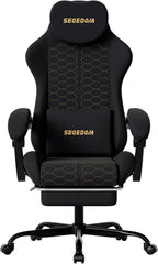 Honeycomb Embossed Gaming Chair with Footrest & Massage Lumbar Support, Adjustable Ergonomic Office Chair for Adults, 300 lbs (Black)