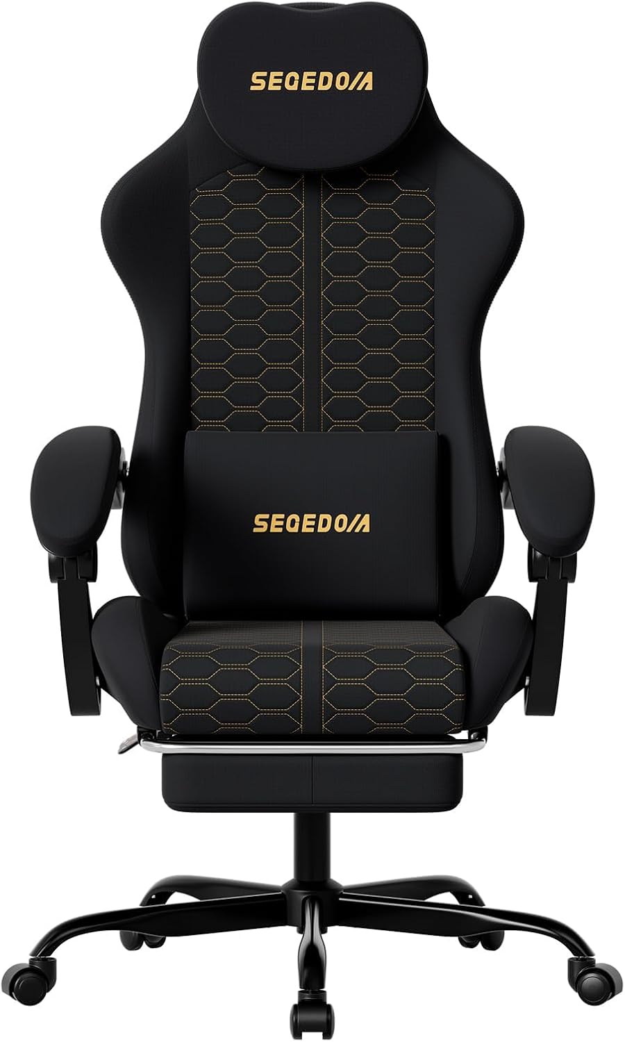 Honeycomb Embossed Gaming Chair with Footrest & Massage Lumbar Support, Adjustable Ergonomic Office Chair for Adults, 300 lbs (Black)