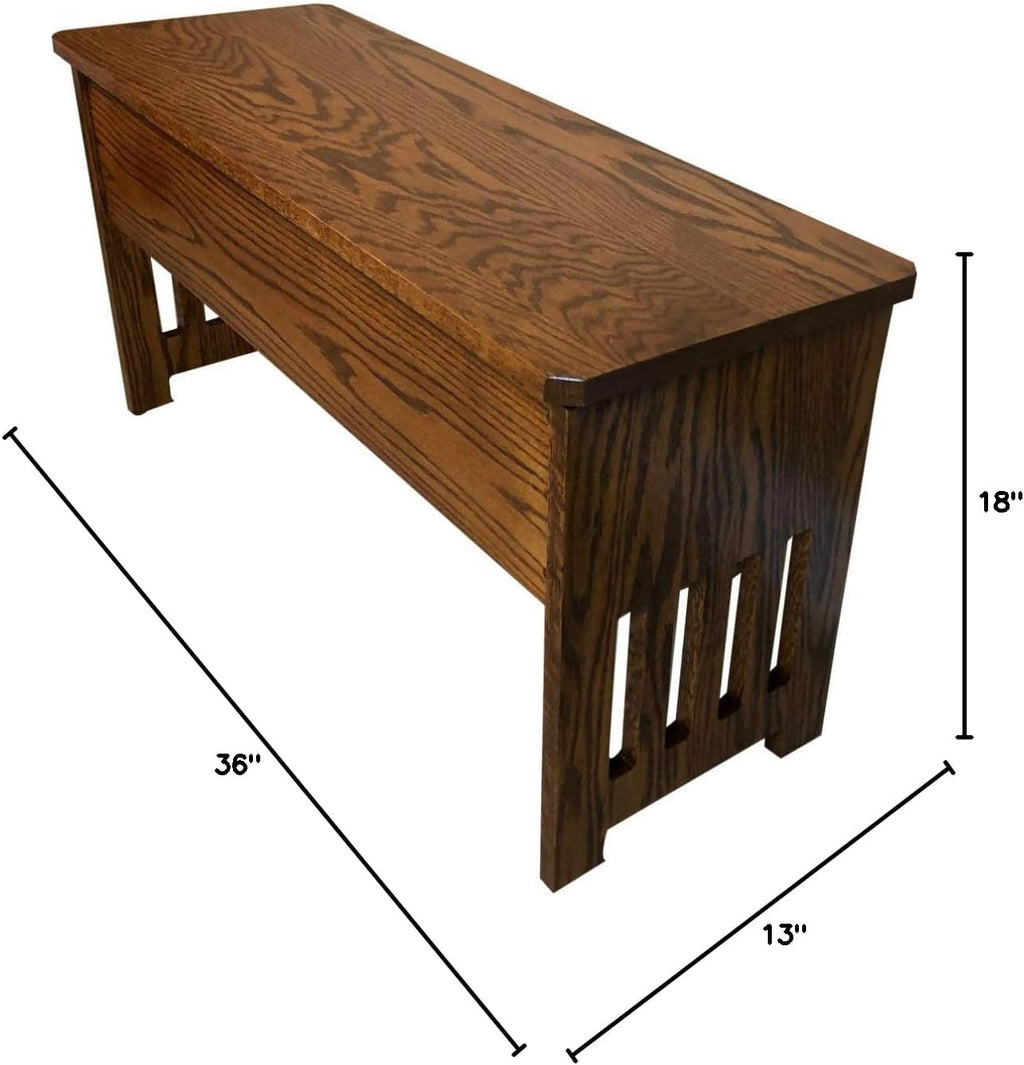 Rustic Red Door Co. Wooden Storage Bench for Entryway with Lid, Mission Style, Solid Oak Wood with Slats and Anti-Slam Hinges, 36'', Michaels Stain