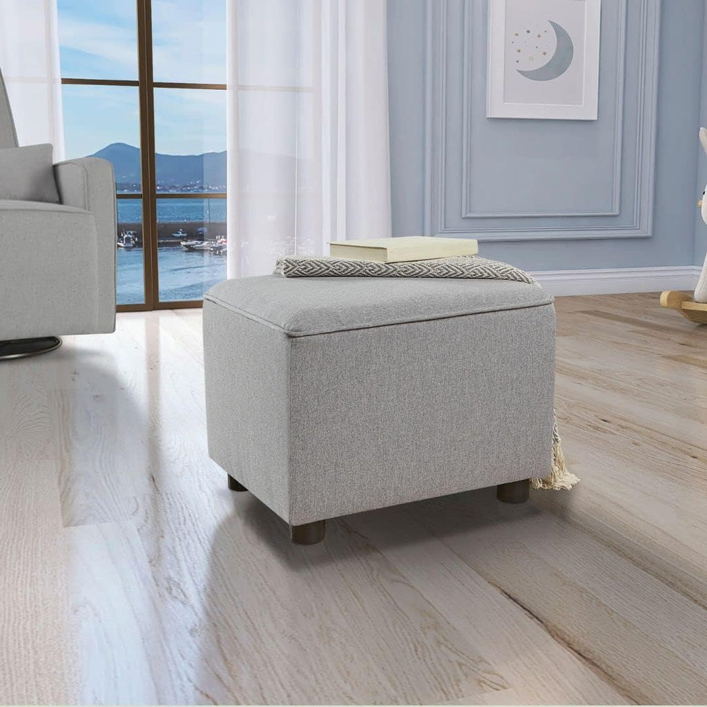 Evolur Holland Upholstered Ottoman in Light Grey, Foot Rest Stool for Nursing Moms, Tool-Free Assembly, Made for Every Décor
