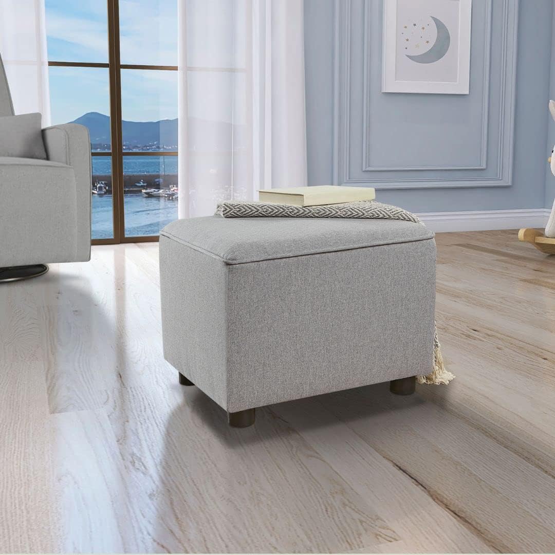 Evolur Holland Upholstered Ottoman in Light Grey, Foot Rest Stool for Nursing Moms, Tool-Free Assembly, Made for Every Décor