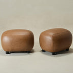 KINWELL 23" Wide Faux Leather Upholstered Ottoman Set of 2, Camel | Living Room Footrest with Soft Padded Seat, Mid-Century Modern Entryway Footstool for Bedroom, Entryway or Living Room