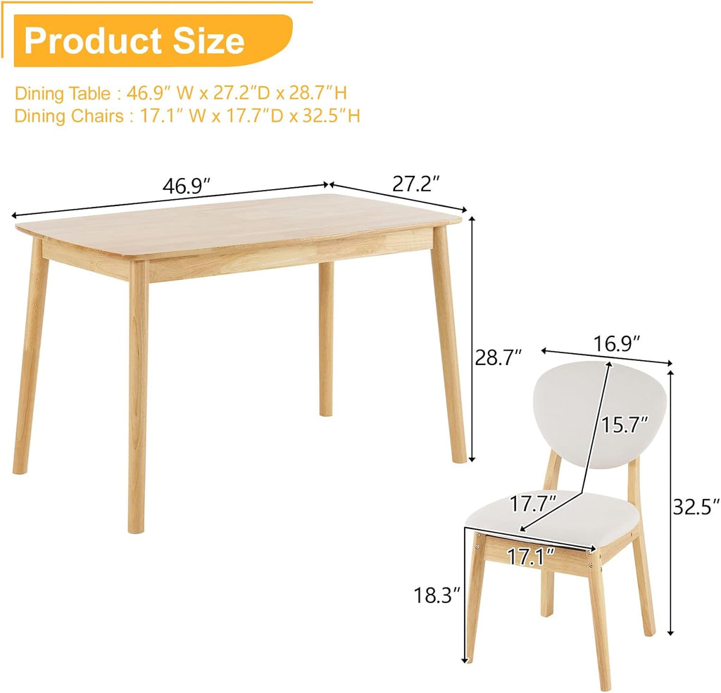 Karl home 5-Piece Dining Table Set for 4, Solid Wood Frame, Nature | Mid-century modern dining table with chairs, padded seats & backrests,compact design, for kitchen/small apartment/dining room
