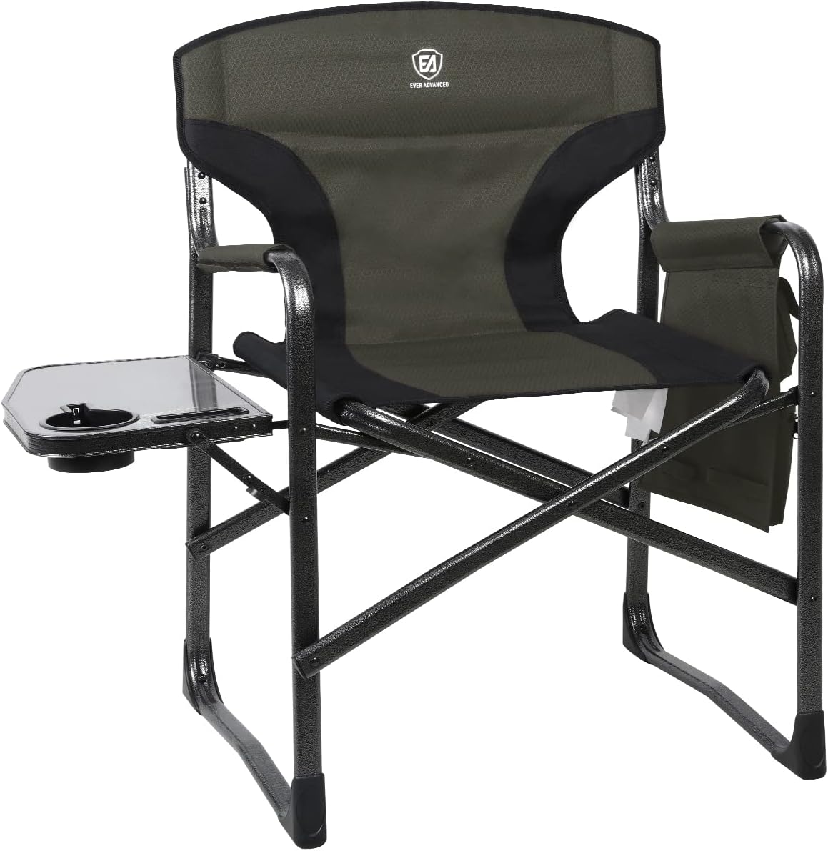 EVER ADVANCED Lightweight Aluminum Director Camping Chair, 350 lb Capacity | 19" Joint-Friendly Seat for Easy Standing with Side Table, Cup Holder & Storage, Ideal for Camping, Makeup Artists, Vendors