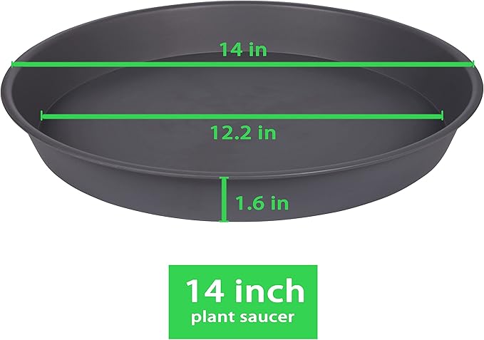 4 Pack of 13 14 inch Plant Saucer (12.2 Inch Base), Heavy Duty Plastic Plant Drip Trays 14" Round, Plant Trays for Indoors, Bird Bath Bowls, Plate for Planter 12-14" (14 inch, Cement Gray)