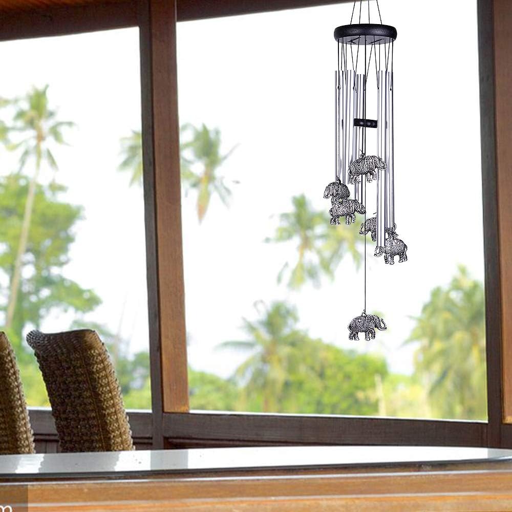 Outdoor Elephant Wind Chimes Indoor Decor - Pure Hand-Made Mobile Romantic Windcatcher 28" Elephant Wind Chime for Home, Xmas, Gift for Mom, Balcony, Patio, Garden Decoration(5 Tubes, 6 Elephants)