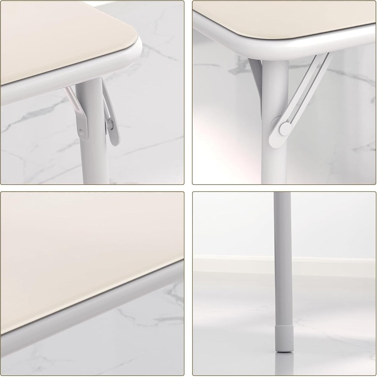 VECELO 34'' Folding Card Table Square with Soft Padded Tabletop, Portable for Dining Room, Parties, Games, Puzzles, Cream & Beige