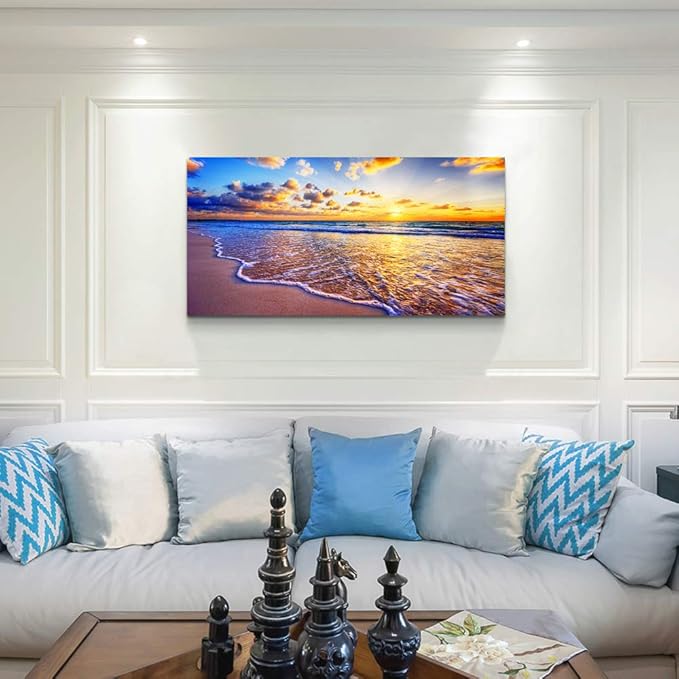 Wall Art for living room Canvas Print Artwork Wall Art Decor Blue ocean waves sun seaview Poster painting bedroom wall decorations Seascape Canvas Prints Picture Office Works Home bathroom wall decor